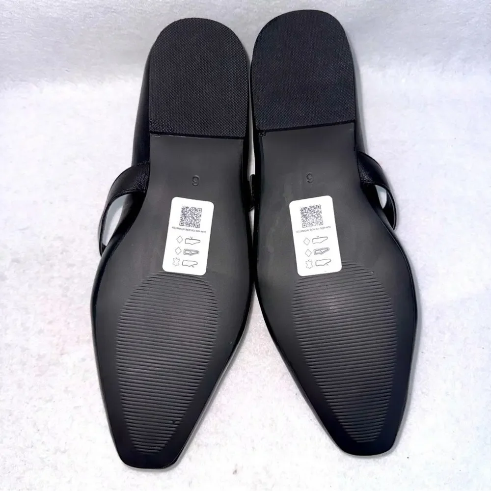 Topshop Cyndi Leather Square Toe Ballet Flats Shoes with Buckle Black size 8.5